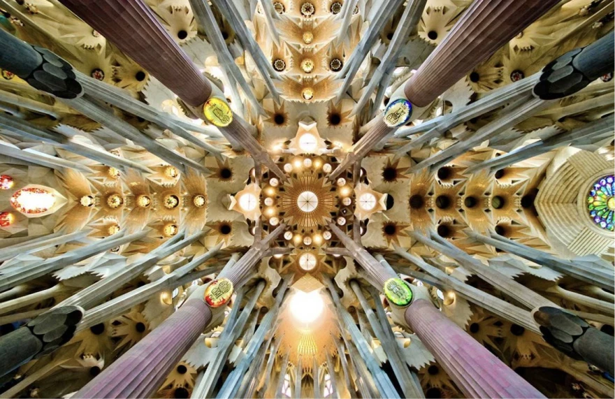 The vaulted ceiling of Antoni Gaudí's Sagrada Família — inspiration for the brandmark